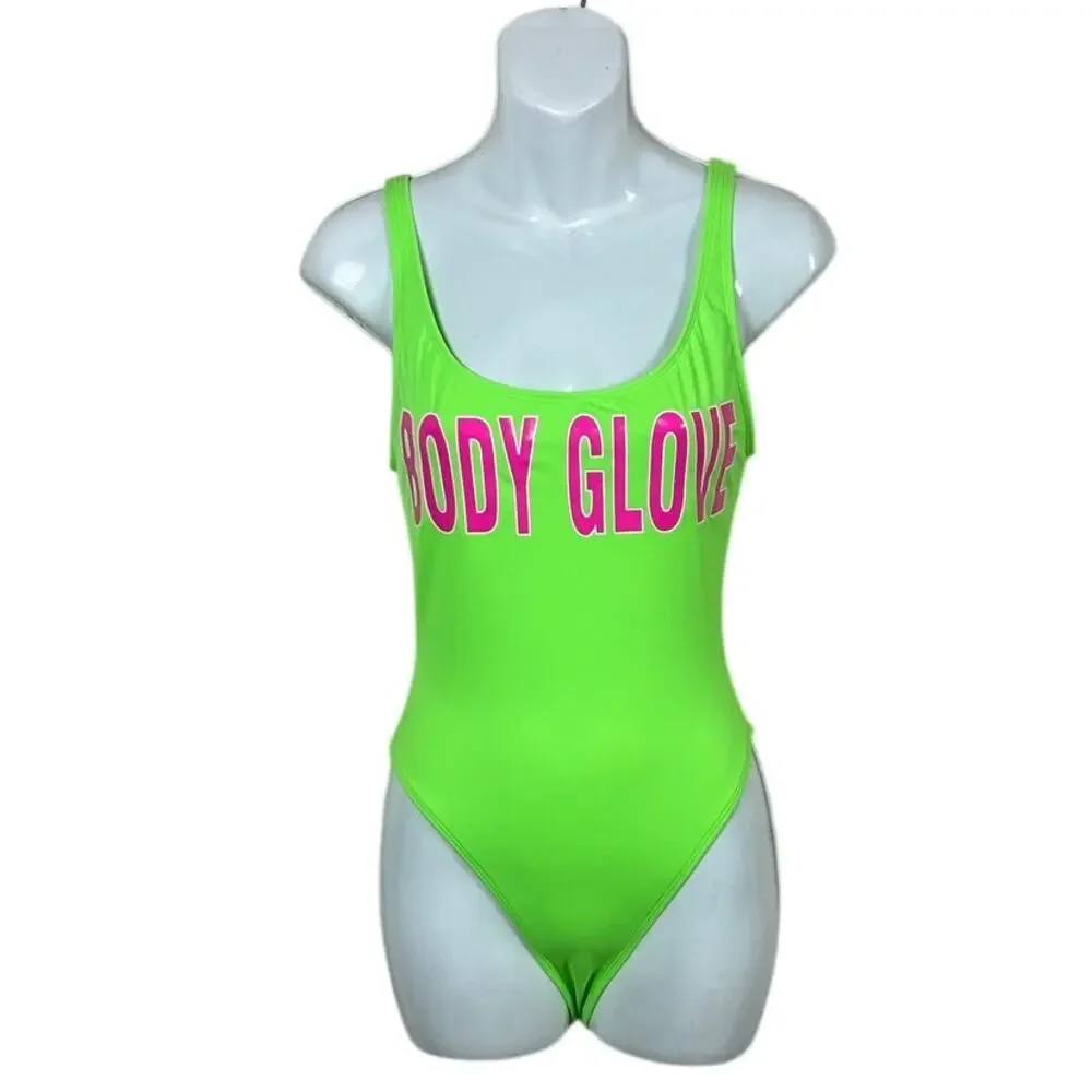 Body Glove 80’s Throwback Neon Green One Piece Swimsuit size M